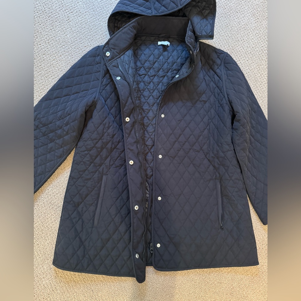 Garnet Hill Quilted Black Car Coat Size 18